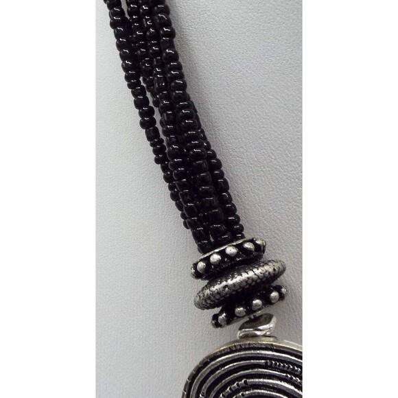 Chico's Sevilla Silver tone Medallions Black Seed Bead Necklace 20" - Picture 4 of 4